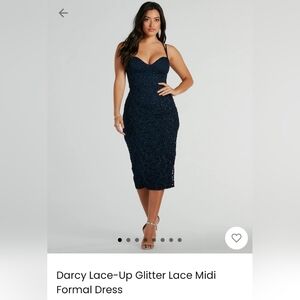 Darcy Lace-Up Glitter Lace Midi Formal Dress - NWT